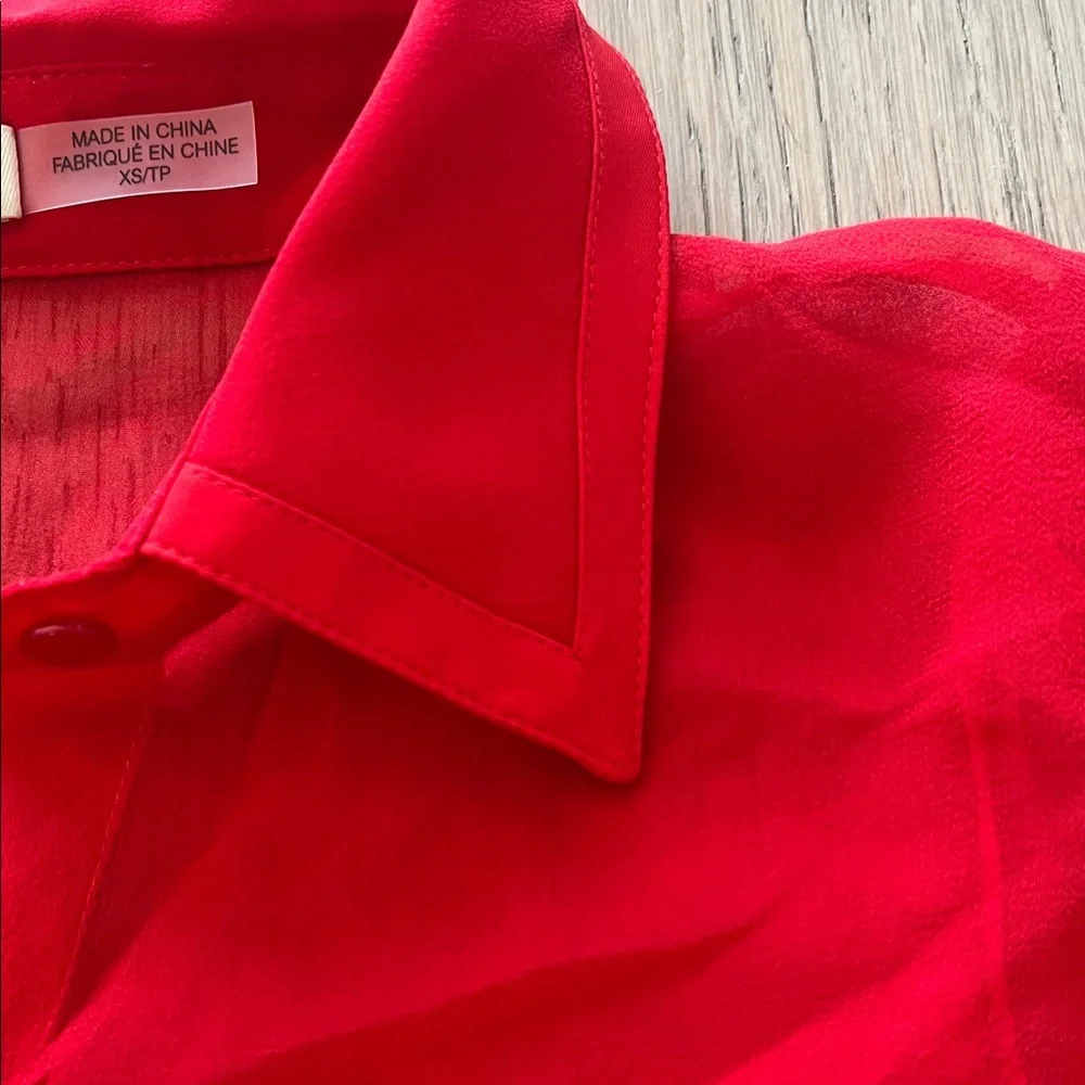 Alice + Olivia Sheer Button Down Blouse Red Silk - Picture 3 of 6